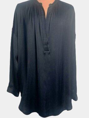Vince Dark Navy Tunic Blouse M Long Sleeve Draped Minimalist Flowy Top